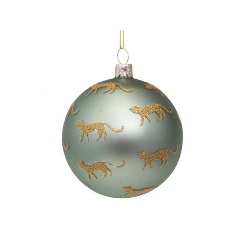 Vondels kerstbal Pink Panther mat groen