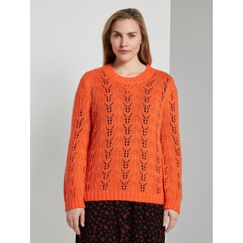 TOM TAILOR MY TRUE ME Gebreide trui met kabelpatroon, knockout orange, 44
