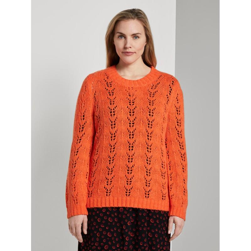 TOM TAILOR MY TRUE ME Gebreide trui met kabelpatroon, knockout orange, 44