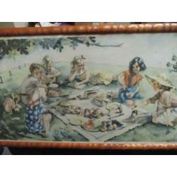 Prent, picknick, jongens en meisjes gemerkt op onderrand: co
