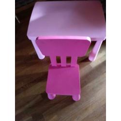 Tafeltje en stoeltje(kunststof/IKEA) voor meisjes.