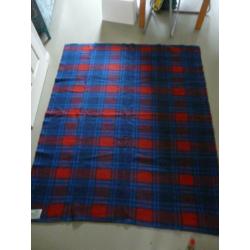 Vintage wollen deken ruit blauw/rood
