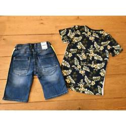 SET: VINGINO skater jeans bermuda met shirt mt. 140