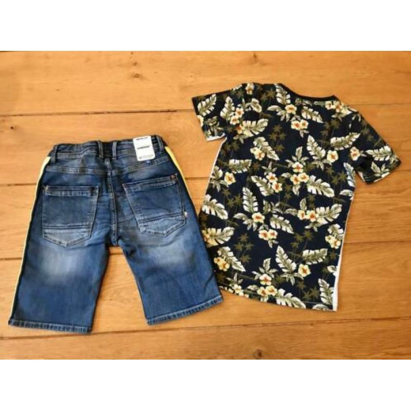 SET: VINGINO skater jeans bermuda met shirt mt. 140