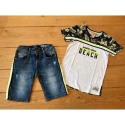 SET: VINGINO skater jeans bermuda met shirt mt. 140
