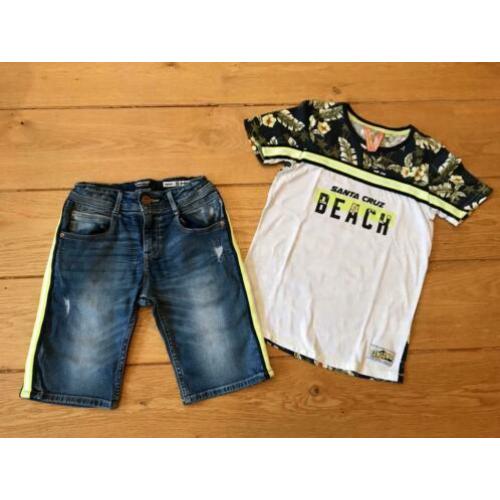 SET: VINGINO skater jeans bermuda met shirt mt. 140
