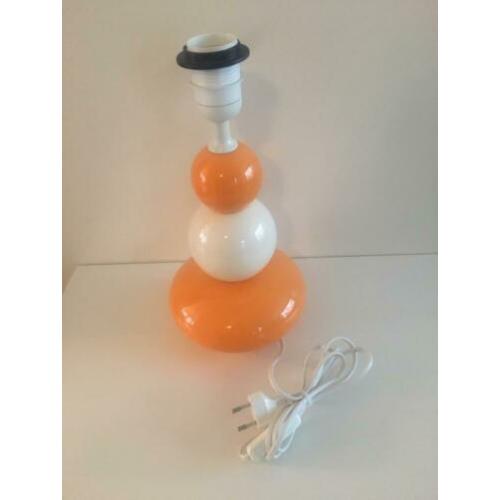 Tafellamp ‘bollen’ van aardewerk, oranje/wit 70’s feel