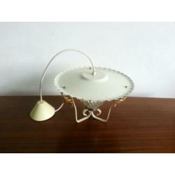 Brocante vintage hanglamp - wit - gedraaid glas