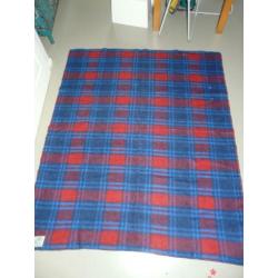 Vintage wollen deken ruit blauw/rood