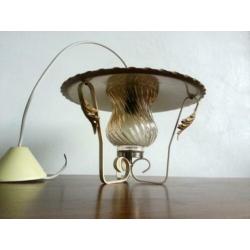 Brocante vintage hanglamp - wit - gedraaid glas