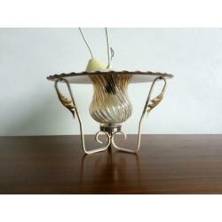 Brocante vintage hanglamp - wit - gedraaid glas