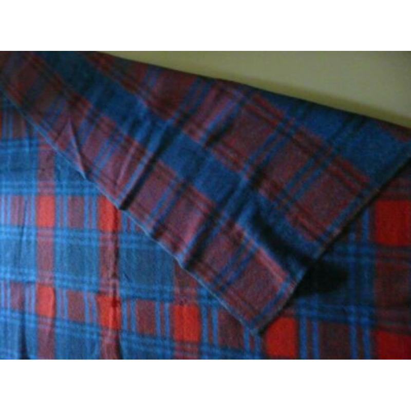 Vintage wollen deken ruit blauw/rood