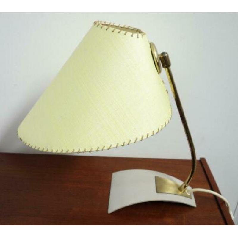 50 jaren tafellamp bureaulamp grijze voet gele stoffen kap
