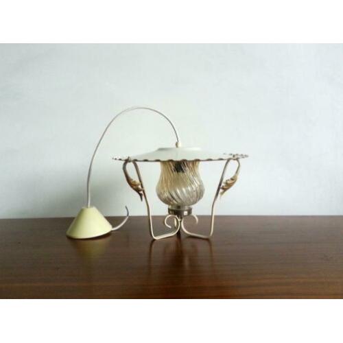 Brocante vintage hanglamp - wit - gedraaid glas