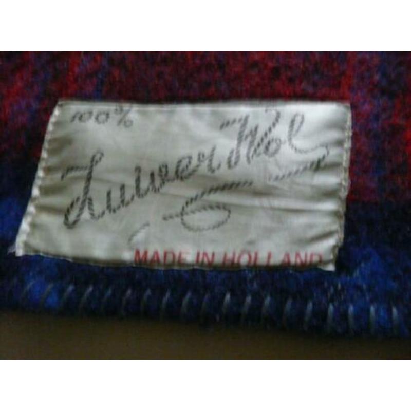 Vintage wollen deken ruit blauw/rood