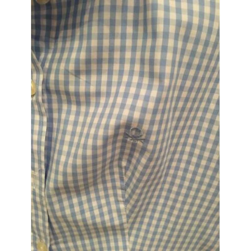 Benetton blouse dames maat XS - blauw/wit geblokt