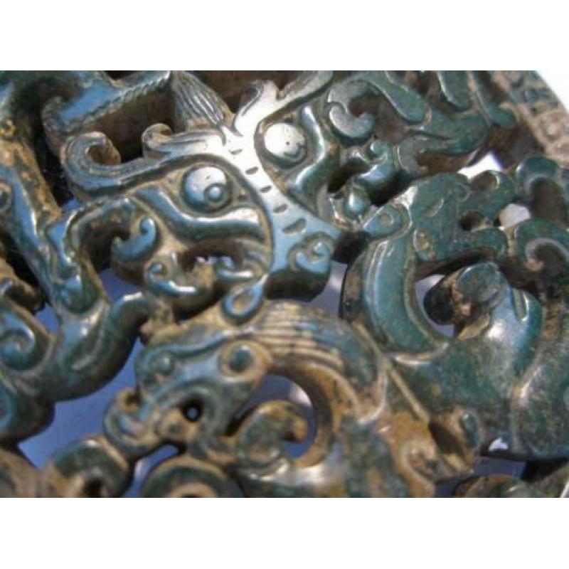 Mooie handgesneden chinese oude jade amulet met draken J15#