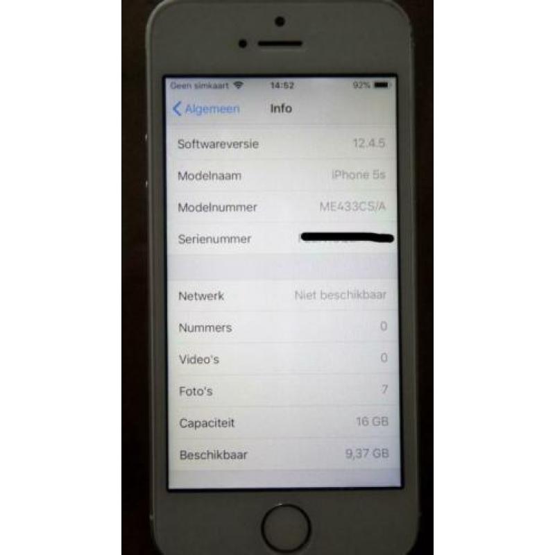 iphone 5S 16 GB, witte voorkant, silvergrey achterkant