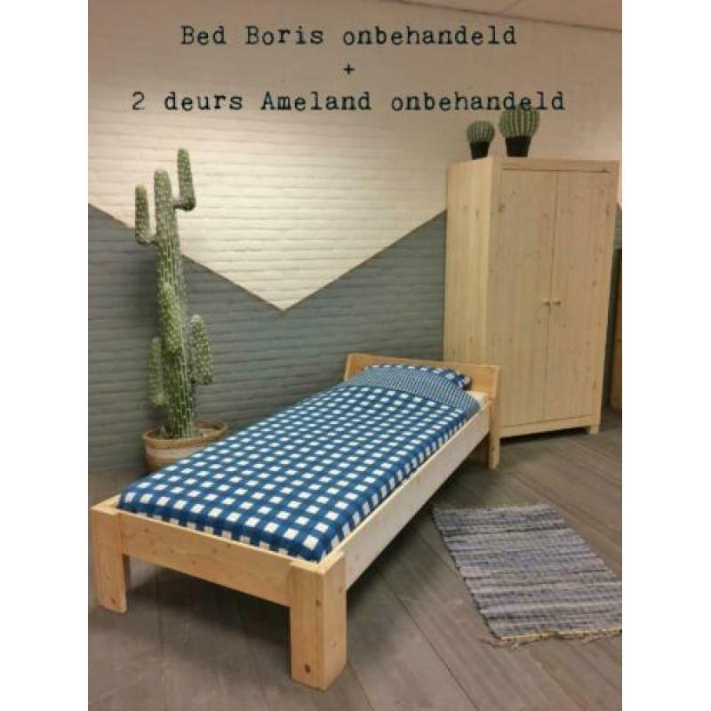 Blankhouten eenpersoonsbed Boris 90x210/200/220 cm lang.