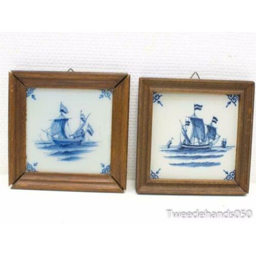 Oude wandtegeltjes in houten lijst 86263