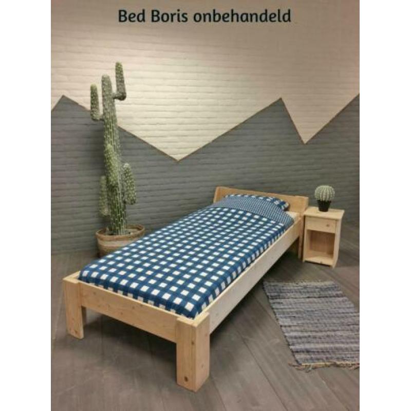 Blankhouten eenpersoonsbed Boris 90x210/200/220 cm lang.