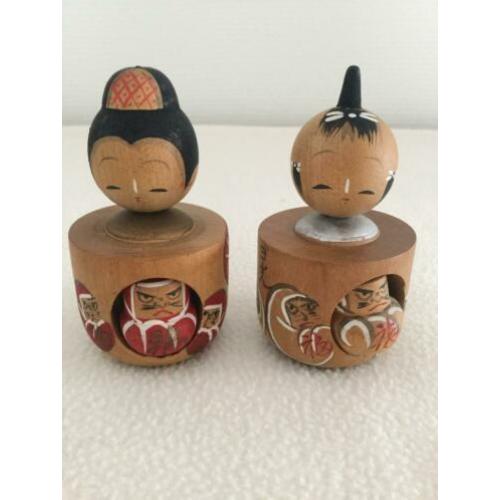 ?2 Speciale Daruma geluks kokeshi jongen en meisje