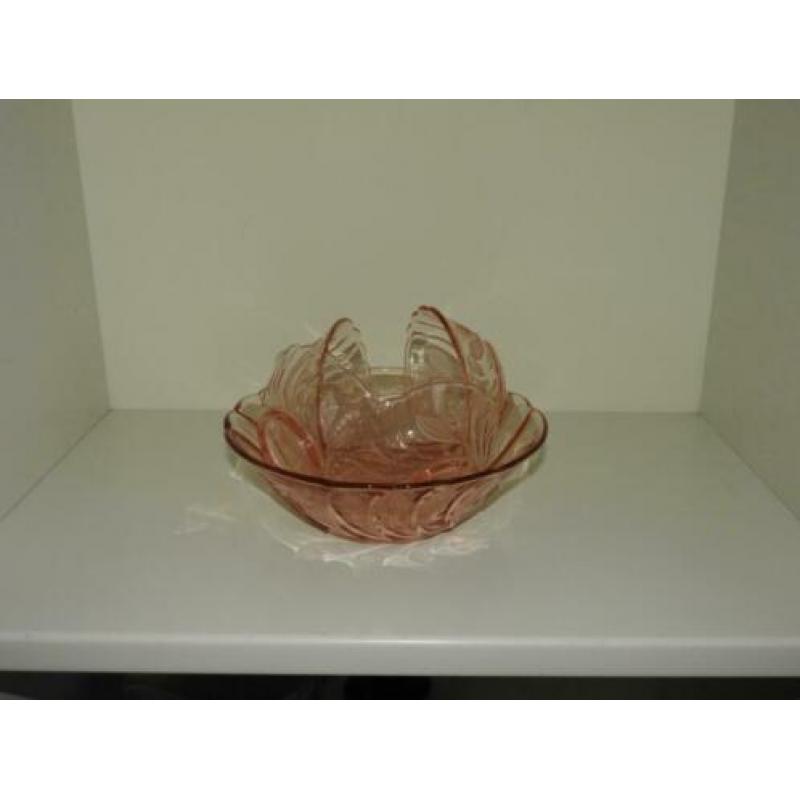 ANTIEK gaaf OUD ROZE bowl/fruit set 7 delig decoratie lelie