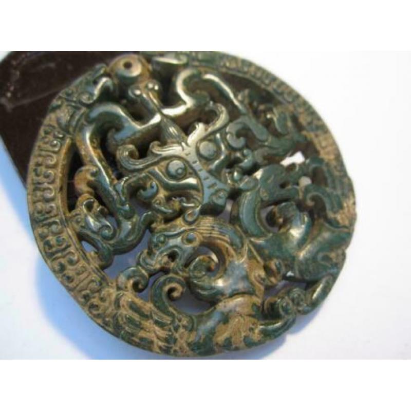 Mooie handgesneden chinese oude jade amulet met draken J15#