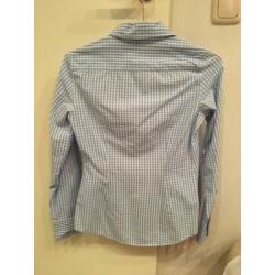 Benetton blouse dames maat XS - blauw/wit geblokt
