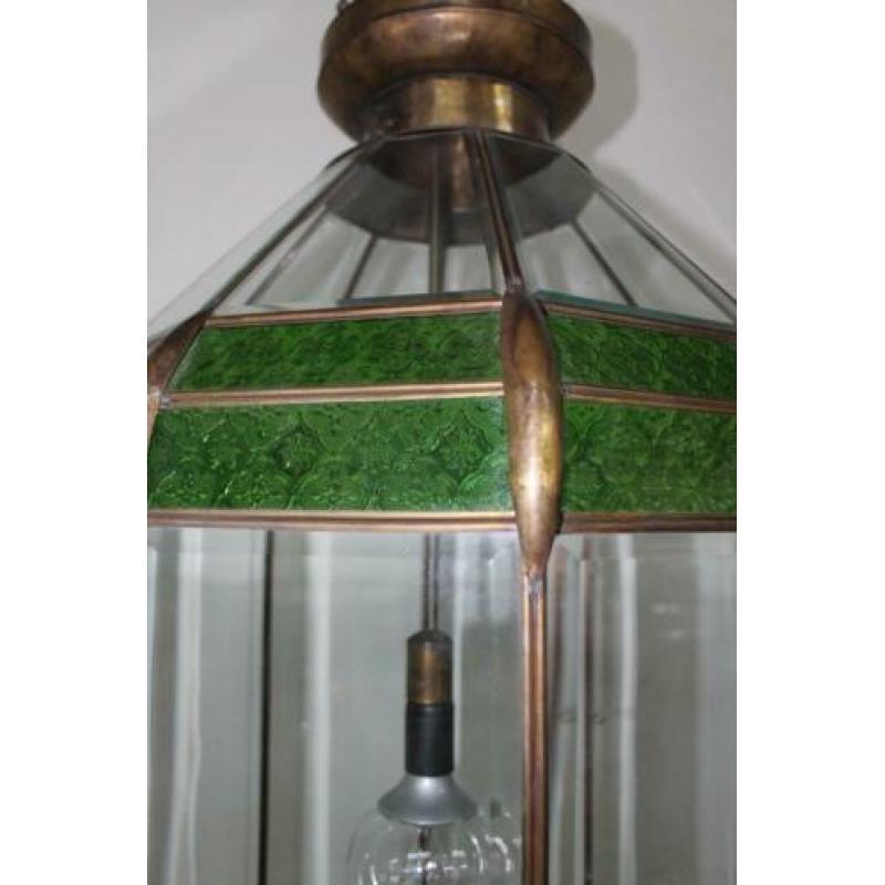 Grote Tiffany Hanglamp totale lengte 189 cm Glas in Koper