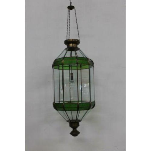 Grote Tiffany Hanglamp totale lengte 189 cm Glas in Koper