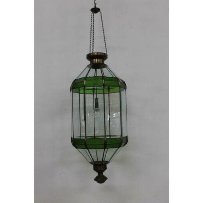 Grote Tiffany Hanglamp totale lengte 189 cm Glas in Koper
