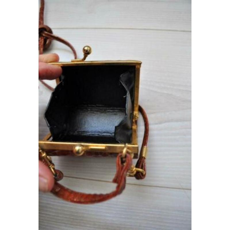Vintage Mini Tas Leer Krokodillenleer Ketting