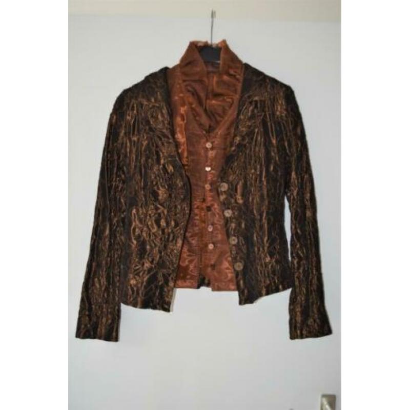 3 delig ensemble: blouse, jasje en rok, Rafelli, koper/zalm