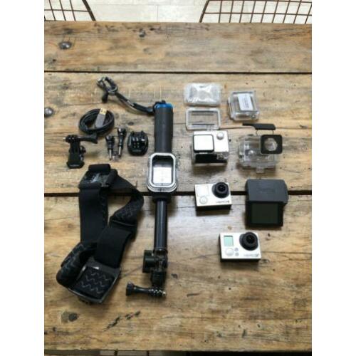 Go Pro Hero 4 Black Ed - monitor, accu, accessoires + Hero 3
