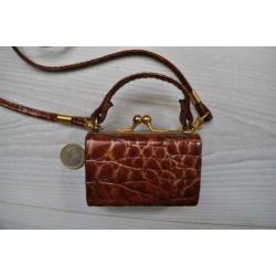 Vintage Mini Tas Leer Krokodillenleer Ketting
