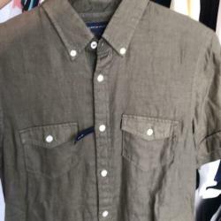 Tommy Hilfiger Linnen overhemd khaki maat S
