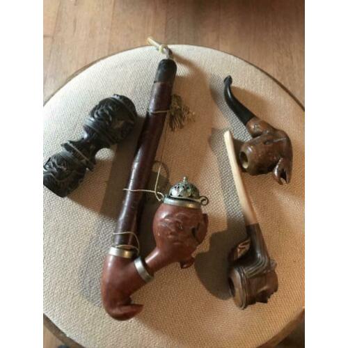 Houtsnijwerk pijpen + pijpenkop 1 koop