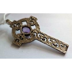 Pracht vintage sterling zilveren Keltisch kruis met amethist