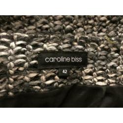 Caroline Biss grijs/beige midi rok in bouclé stof, maat 42
