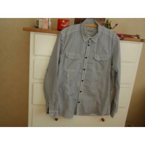 Wit met blauw gestreepte blouse maat L
