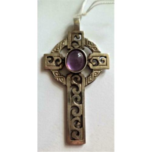 Pracht vintage sterling zilveren Keltisch kruis met amethist