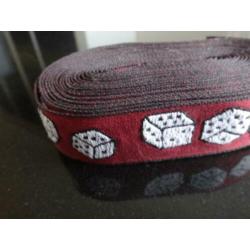 band, dobbelsteen, bordeau rood , rol, 2,5 cm