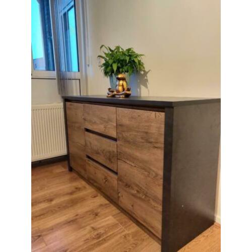 Grijs/Eiken Commode & 2 nachtkastjes