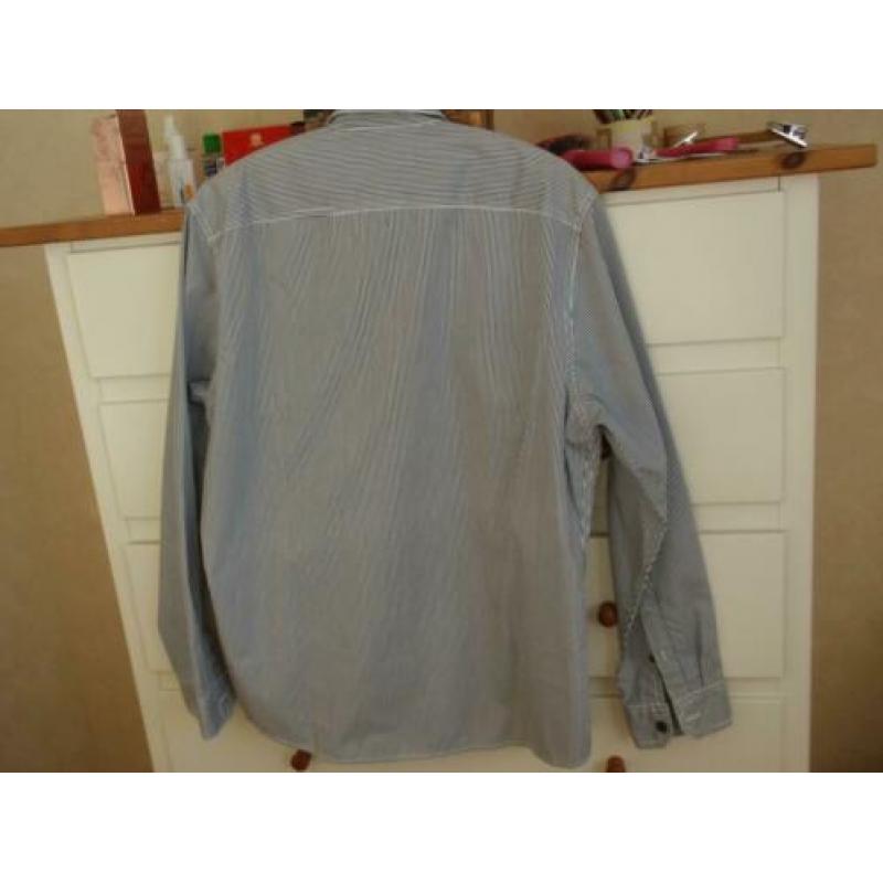 Wit met blauw gestreepte blouse maat L