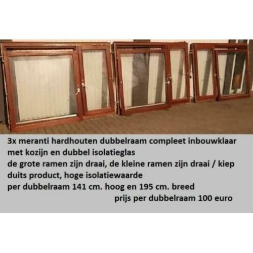 3x meranti dubbelraam+kozijn+dubbel isolatieglas 141hgx195br