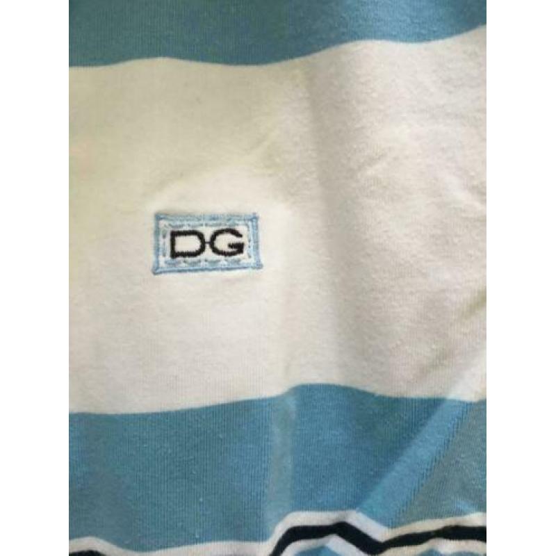 Leuke Wit met blauw gestreepte dames rugby trui, maat 44