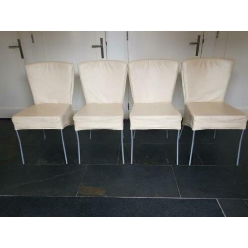 4 crème leren eetkamerstoelen aluminium poten goede staat!