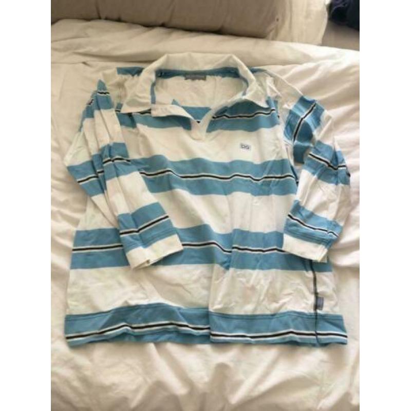 Leuke Wit met blauw gestreepte dames rugby trui, maat 44