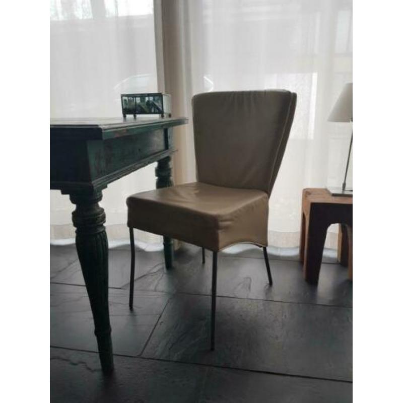 4 crème leren eetkamerstoelen aluminium poten goede staat!